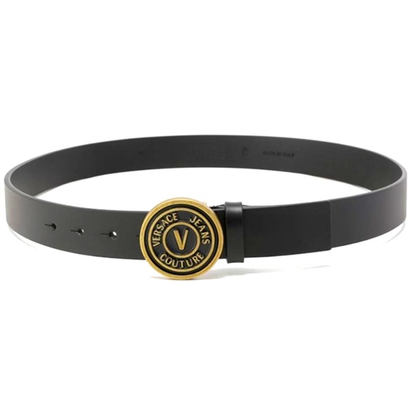NWT Versace Brushed Brass Plaque Buckle Genuine Leather Made in Italy Belt - Picture 5 of 11